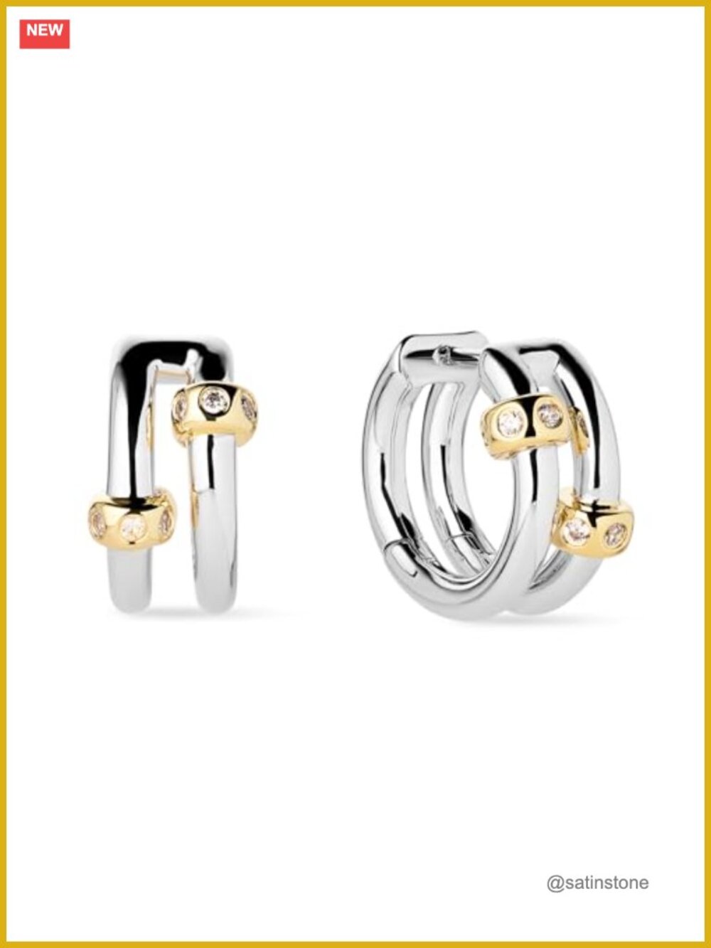 Double Hoop Earrings 14K Gold Plated Silver Rhodium Plated Hypoallergenic